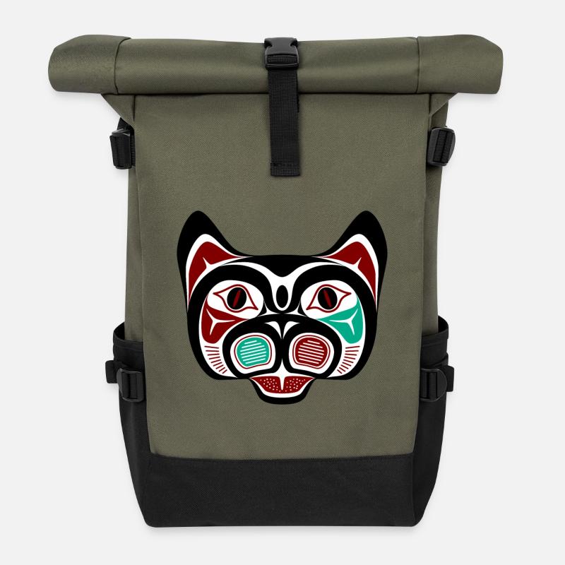 Northwest Pacific coast Haida Kitty - Rolltop Rucksack - Olive/Schwarz