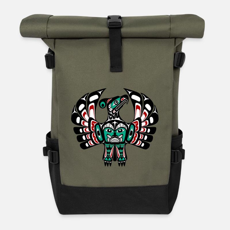 Northwest Pacific coast Haida art Thunderbird - Rolltop Rucksack - Olive/Schwarz