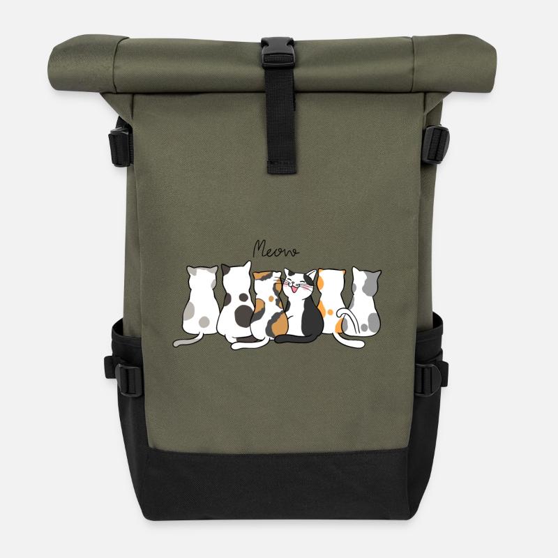 Katzenkreis der Calico-Freunde - Rolltop Rucksack - Olive/Schwarz