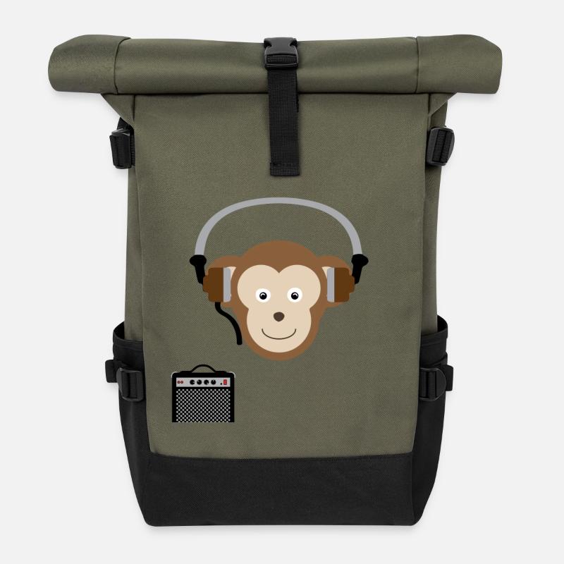 Monkey with headphones music - Roll Top Backpack - olive/black