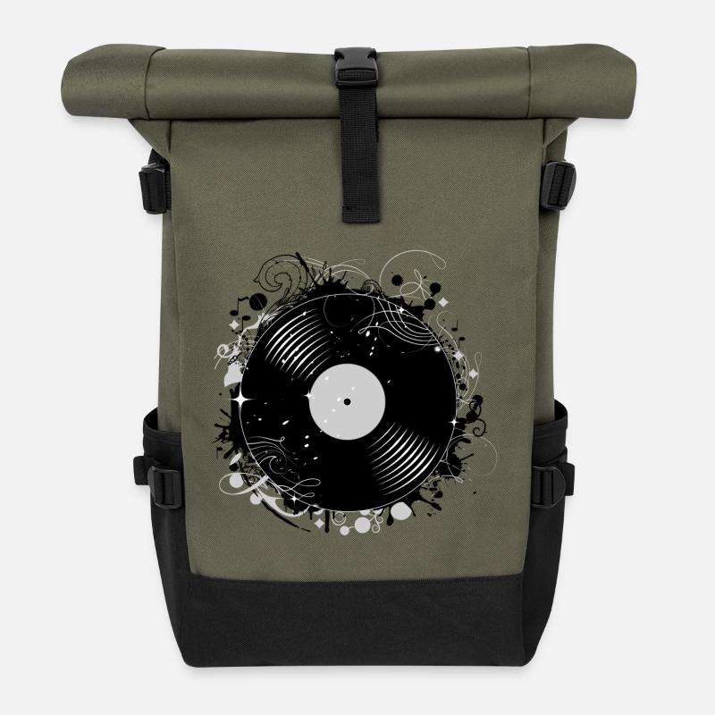 Schallplatte im Graffiti Design - Rolltop Rucksack - Olive/Schwarz