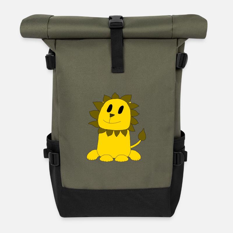 Lustiger Löwe Leo - Rolltop Rucksack - Olive/Schwarz