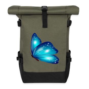 Butterfly Geschenk Shirt Blau Exotisches Tier - Rolltop Rucksack - Olive/Schwarz - Vorne