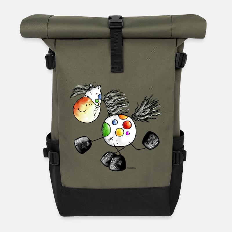 Kunterbuntes Pferd - Pony - Pferde - Rolltop Rucksack - Olive/Schwarz