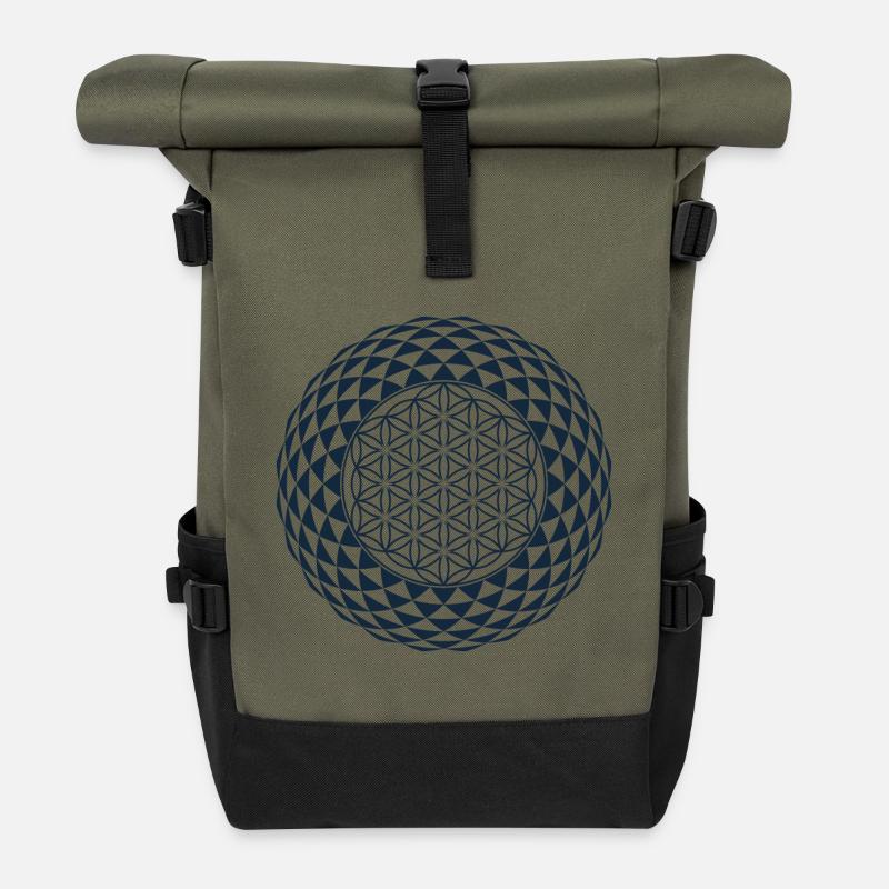 Torus, Heilige Geometrie - Rolltop Rucksack - Olive/Schwarz
