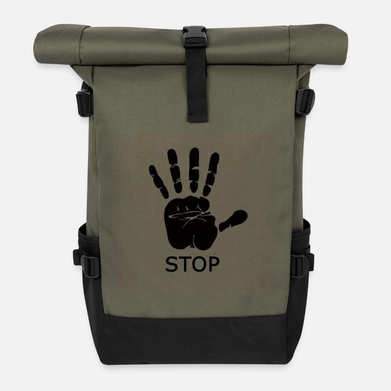 Stop Handabdruck Rot - Rolltop Rucksack - Olive/Schwarz