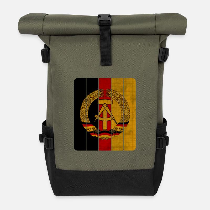 DDR Balken im Vintage Design / Geschenk Ostalgie - Rolltop Rucksack - Olive/Schwarz