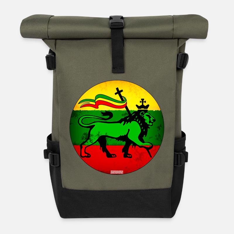 Lion Judah Reggae Flag - Sac à dos roll top - olive/noir