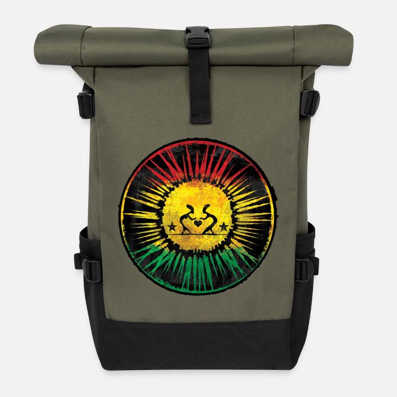 Design rastafari de cœur et de soleil - Sac à dos roll top - olive/noir