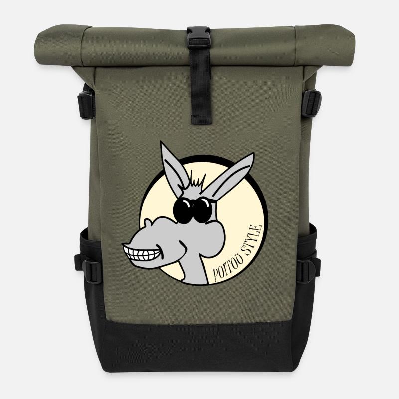 Poitou style - Roll Top Backpack - olive/black