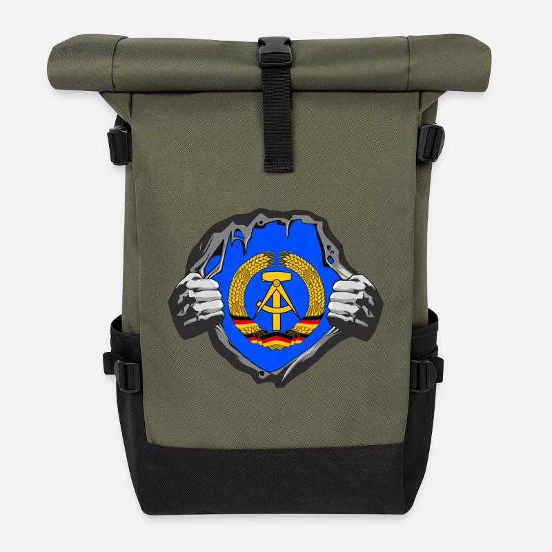 DDR poitrine / Cadeau Allemagne de l’Est Berlin - Sac à dos roll top - olive/noir