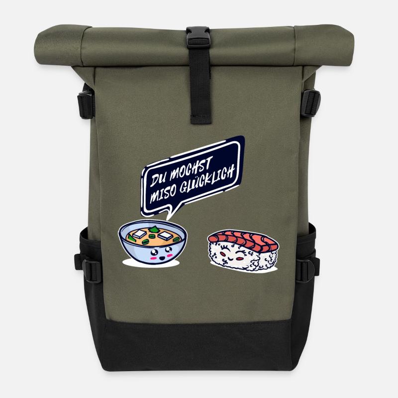 Sushi Lieblingsessen Miso Suppe Spruch Lustig - Rolltop Rucksack - Olive/Schwarz