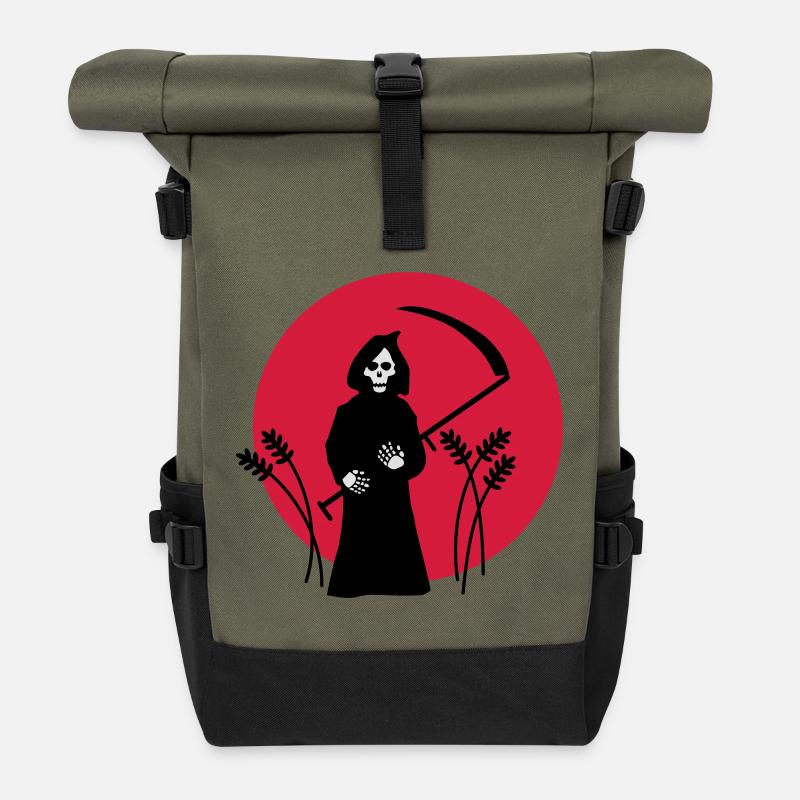 sensemann skelett mähen sense - Rolltop Rucksack - Olive/Schwarz