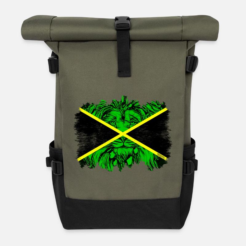 Neon Jamaika Dschungelflagge - Rolltop Rucksack - Olive/Schwarz