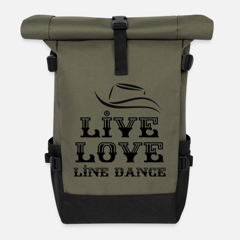 Geschenk für Linedancer: Live, Love, Line Dance - Rolltop Rucksack - Olive/Schwarz