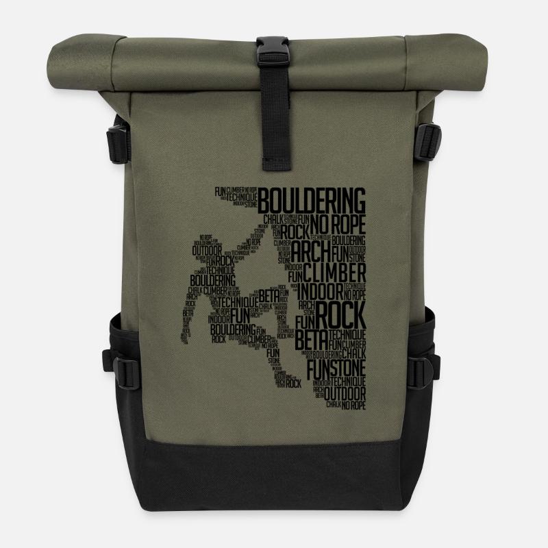 Boulder Klettern Bergsteigen Felsklettern Spruch - Rolltop Rucksack - Olive/Schwarz