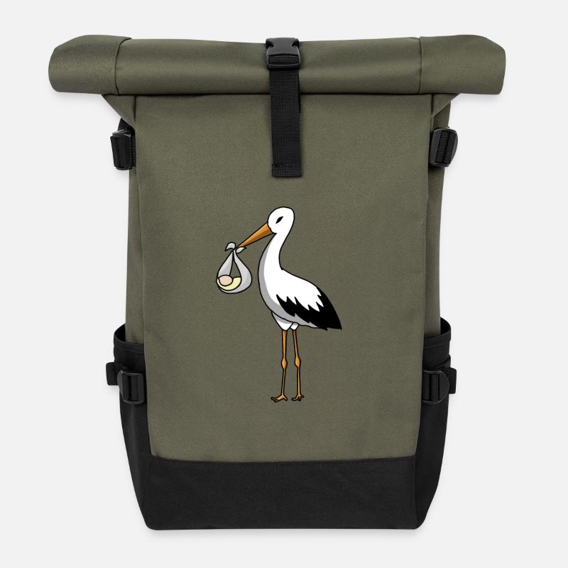 La cigogne amène le bébé - Sac à dos roll top - olive/noir