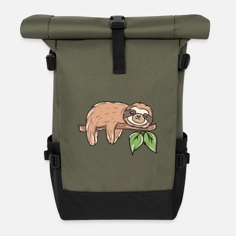Faultier auf Ast mit Blättern - Rolltop Rucksack - Olive/Schwarz