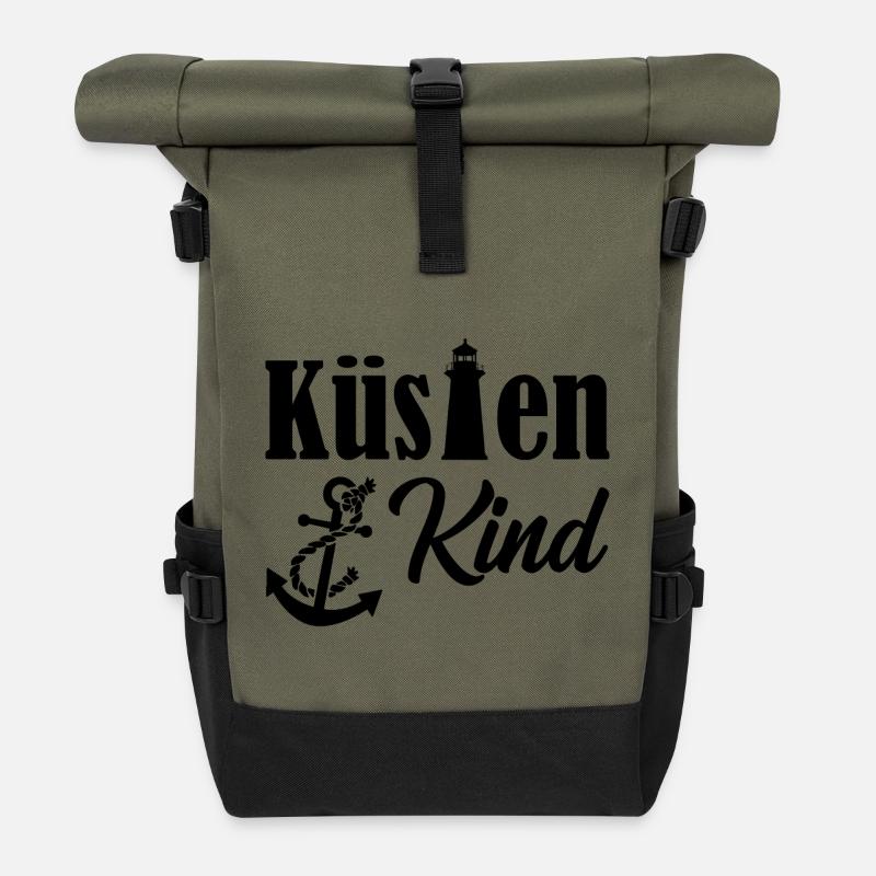 Küstenkind Anker Leuchtturm Meer Maritim Geschenk - Rolltop Rucksack - Olive/Schwarz