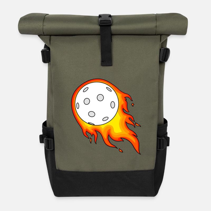 Floorball ball so fast that it burns - Roll Top Backpack - olive/black