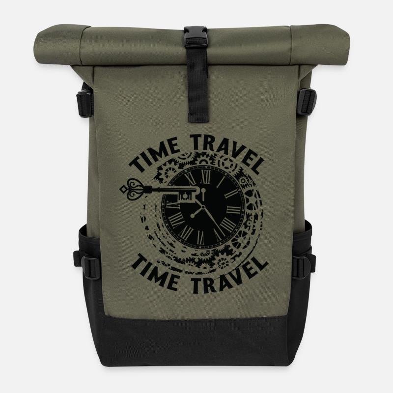 Time travel time machine future Futuristic city - Roll Top Backpack - olive/black