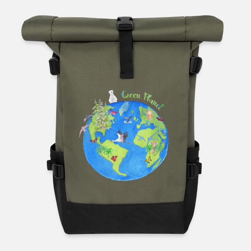 Green Planet - Planet - Rolltop Rucksack - Olive/Schwarz