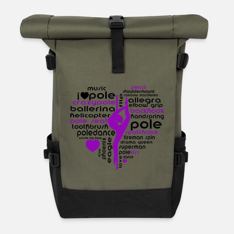 Lila PoleDance Herz Akrobatik Kunst - Rolltop Rucksack - Olive/Schwarz