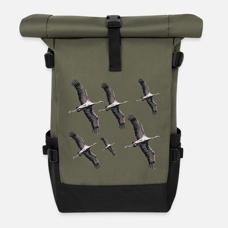 Vogelzug Kraniche - Rolltop Rucksack - Olive/Schwarz