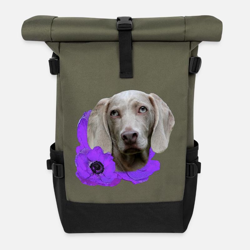 Anemonen mit Weimaraner, jagdhund Liebhaber - Rolltop Rucksack - Olive/Schwarz