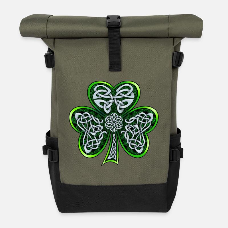 Keltisches Kleeblatt - Rolltop Rucksack - Olive/Schwarz