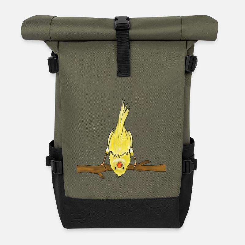 Niedlicher Vogel auf Ast Illustration - Rolltop Rucksack - Olive/Schwarz