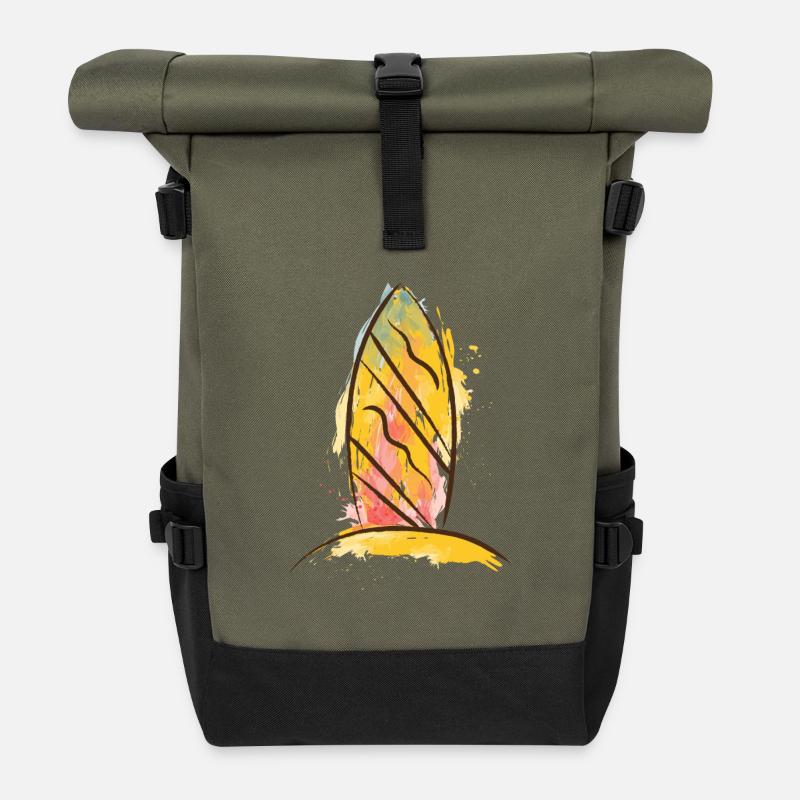 Color Splash Surfboard Beach Vibe - Rolltop Rucksack - Olive/Schwarz
