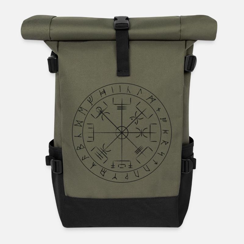 Vegvisir symbole viking - Sac à dos roll top - olive/noir