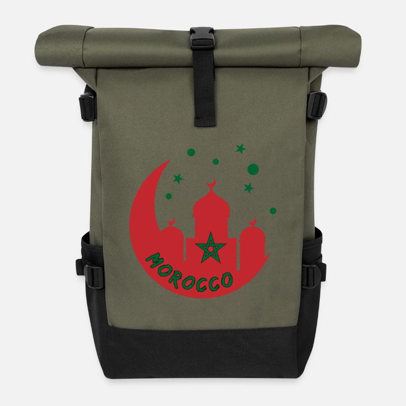Morocco mosque design - Roll Top Backpack - olive/black