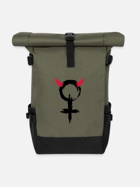Teufel Frau Frauen Symbol - Rolltop Rucksack - Olive/Schwarz