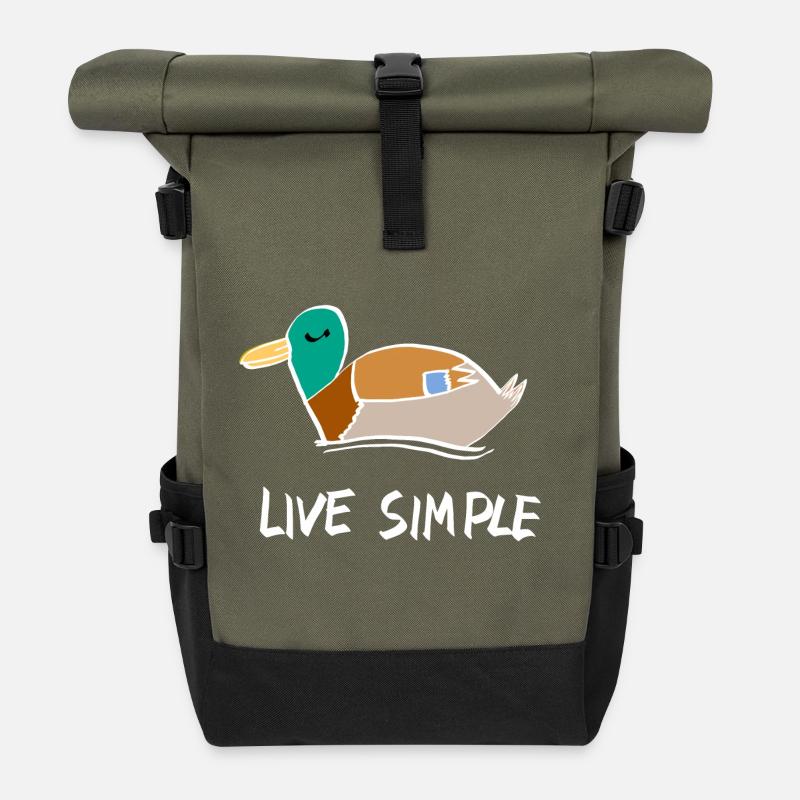 Live Simple Beautiful-Bird Design Custom Text - Roll Top Backpack - olive/black