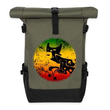 Abstrakte Wildcat Silhouette in Reggaefarben - Rolltop Rucksack - Olive/Schwarz - Vorne