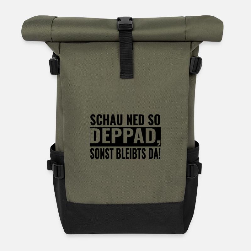 SCHAU NED SO DEPPAD, SONST BLEIBTS DA! - Rolltop Rucksack - Olive/Schwarz