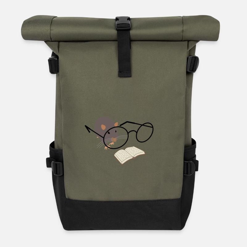Bookworm with glasses – sweet book lover - Roll Top Backpack - olive/black