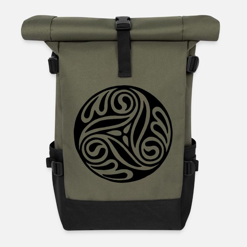 Schwarze keltische Kunst - Rolltop Rucksack - Olive/Schwarz
