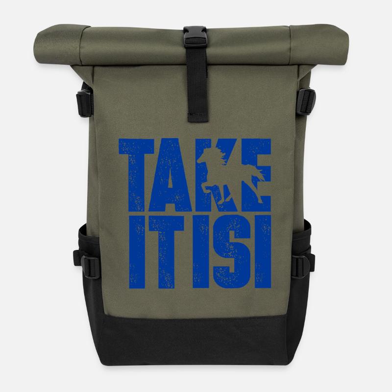 Islandpferd Isländer Take it isi Reiten Geschenk - Rolltop Rucksack - Olive/Schwarz