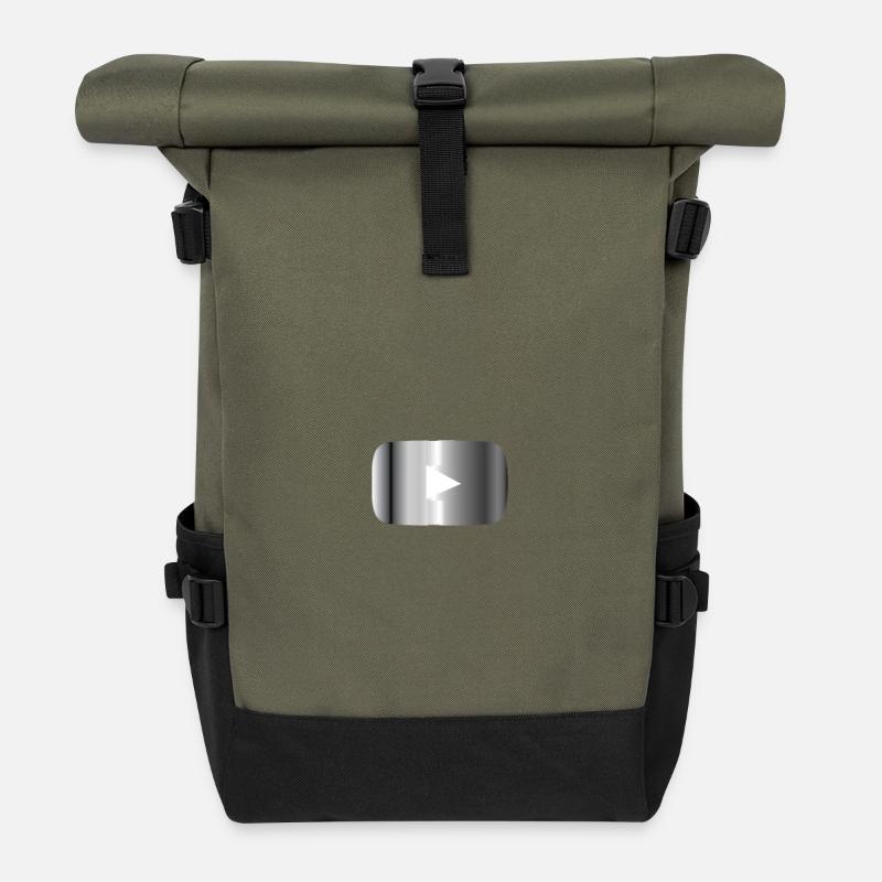 Silberner Play Button  - Rolltop Rucksack - Olive/Schwarz