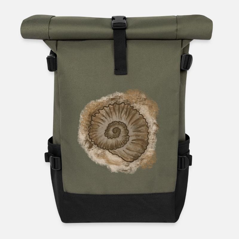 Antique Shell Illustration - Roll Top Backpack - olive/black