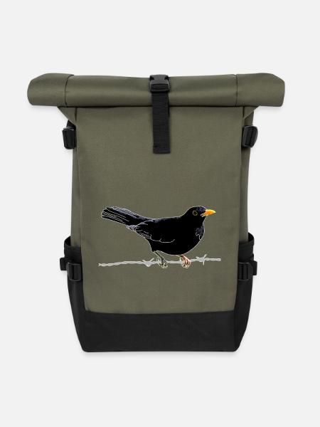 Amsel auf Stacheldraht - Rolltop Rucksack - Olive/Schwarz