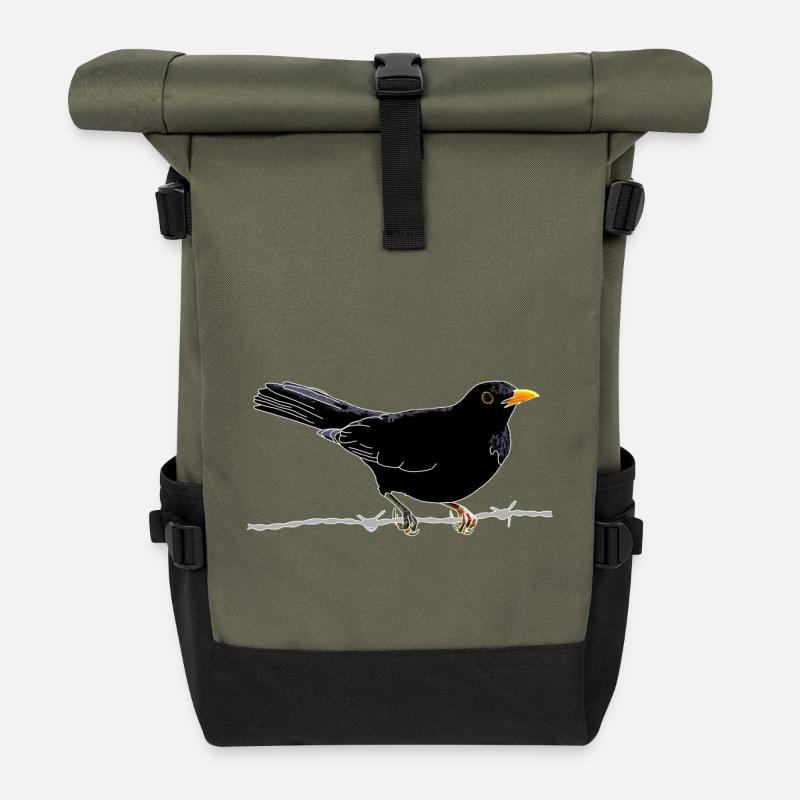 Amsel auf Stacheldraht - Rolltop Rucksack - Olive/Schwarz