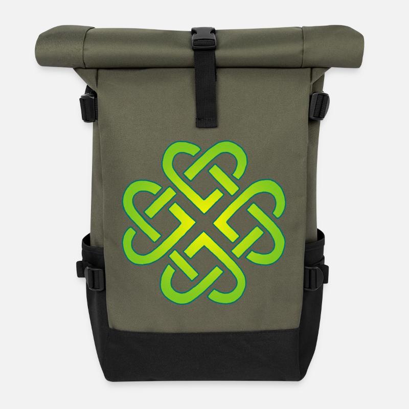 Vierblättriges Kleeblatt und Herzen - Rolltop Rucksack - Olive/Schwarz