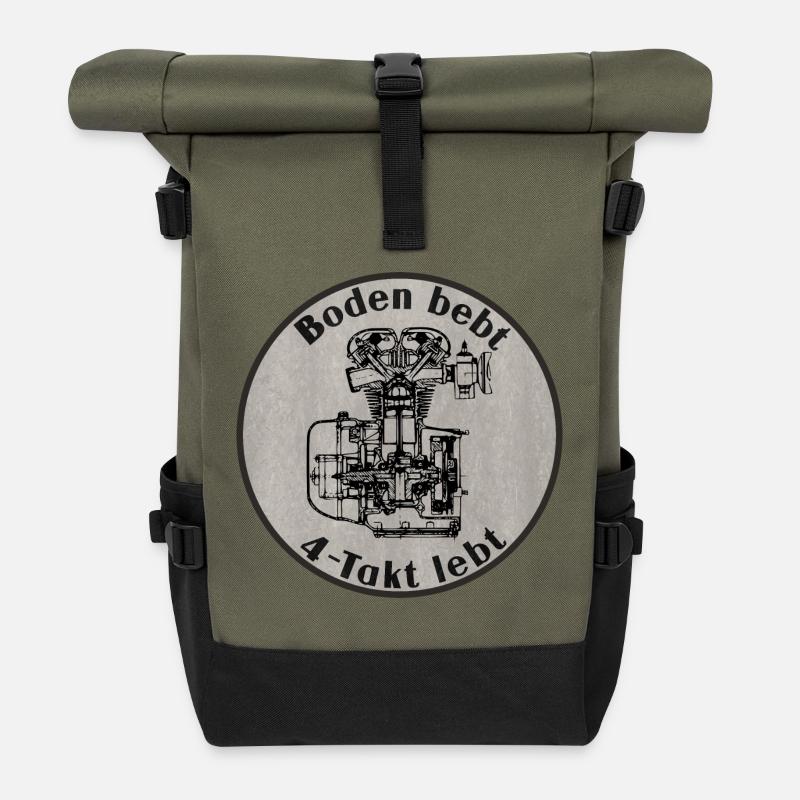 Boden bebt - 4-Takt lebt - Rolltop Rucksack - Olive/Schwarz