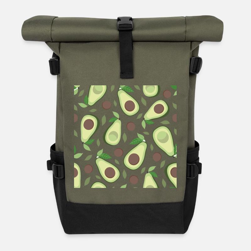 Aubergine und Avocado Muster - Rolltop Rucksack - Olive/Schwarz