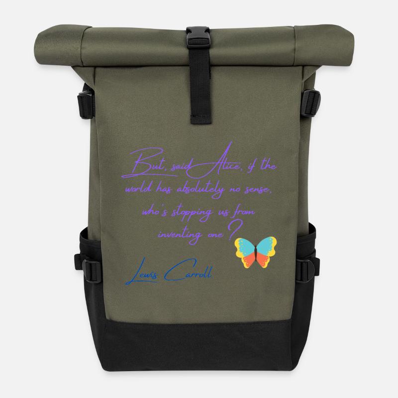 Alice in Wonderland Quote - Roll Top Backpack - olive/black