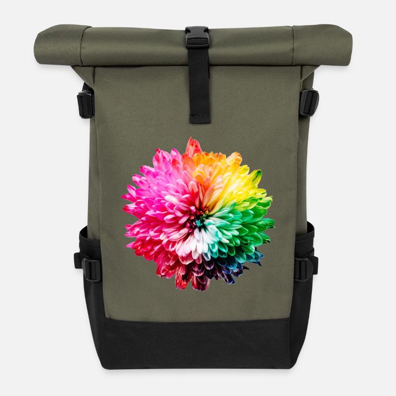 Chrysanthème Arc-en-ciel - Sac à dos roll top - olive/noir